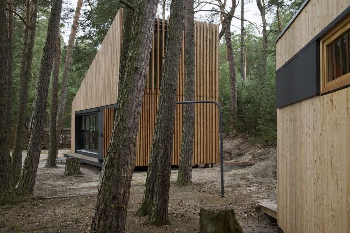 Модерният дизайн на малка частна къща в гората
