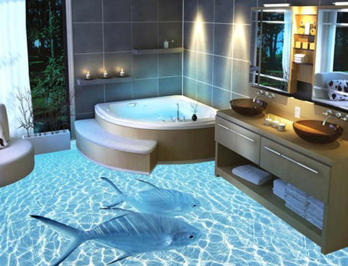 10 оригинални примери баня интериор с реалистични 3D-рисунки на пода