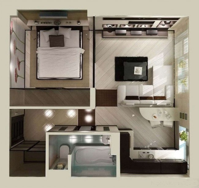 Малък апартамент: интериорен дизайн идеи и апартаменти с една спалня