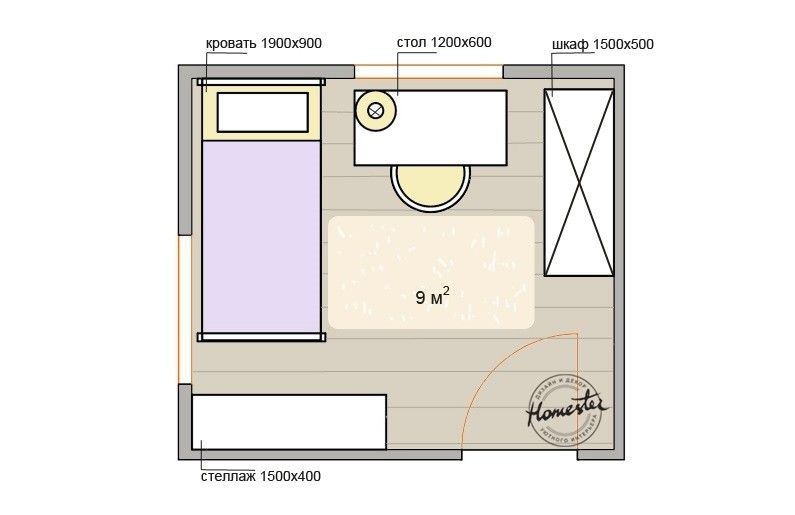 Планировка детской комнаты 9 кв.м.